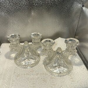 Set 2 Elegant Clear Glass Candelabra Centerpiece Table Decor Home Candle Holder